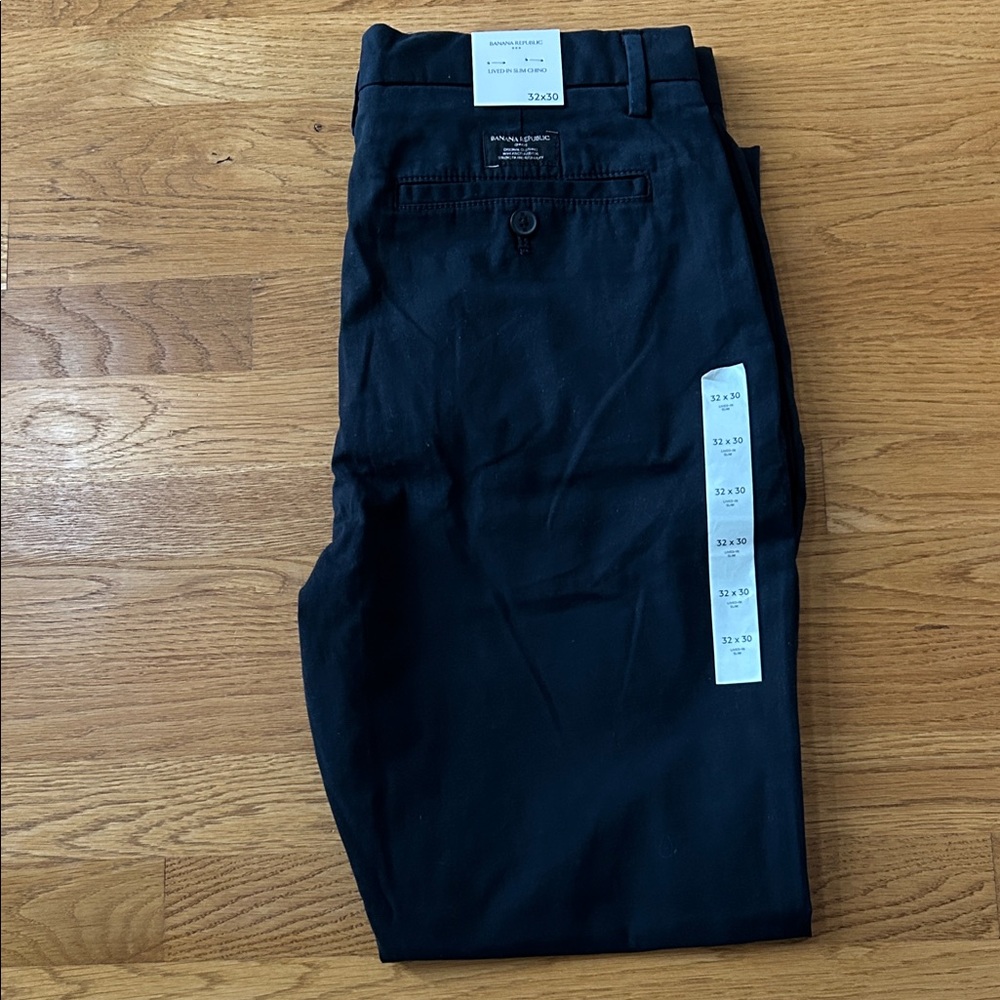 NWT Banana Republic Men's Dark Navy Blue STRETCH Lived-In SLIM Chinos Pant 32x30